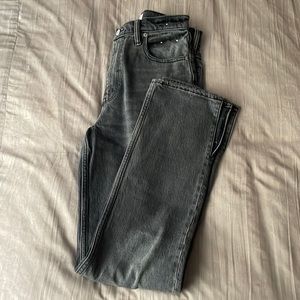 Curve love high rise jeans from Abercrombie. Straight leg with flare cut.